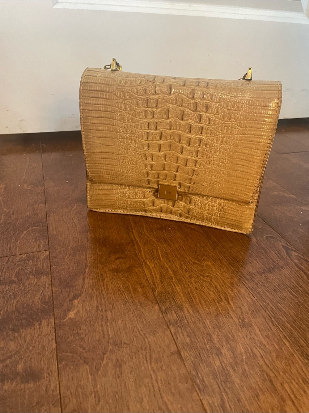 Vintage Holt Renfew Croc-Embossed Structured Shoulder Bag in Beige